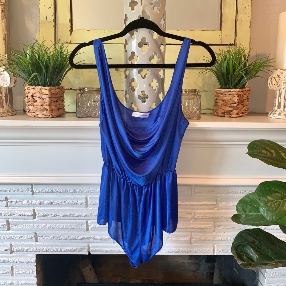 Vintage John Kloss for Cira Draped Royal Blue Teddy Bodysuit Lingerie Size M